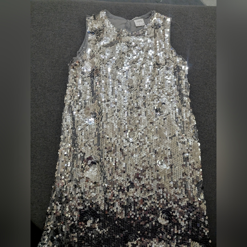 Zara Shimmering Silver Kids Dress